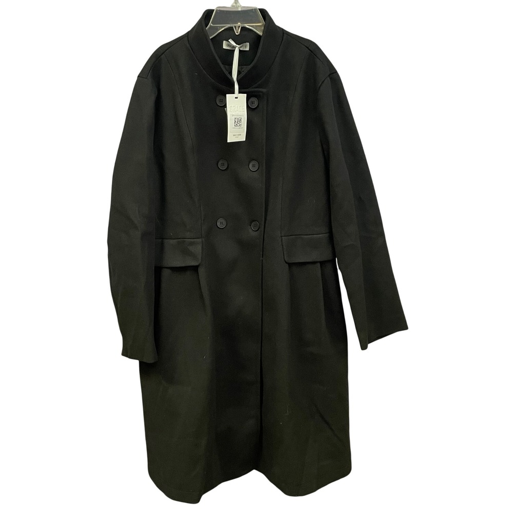 Grace Karin Black Double Breasted Collarless Wool Blend Coat Women's Plus‎ Size